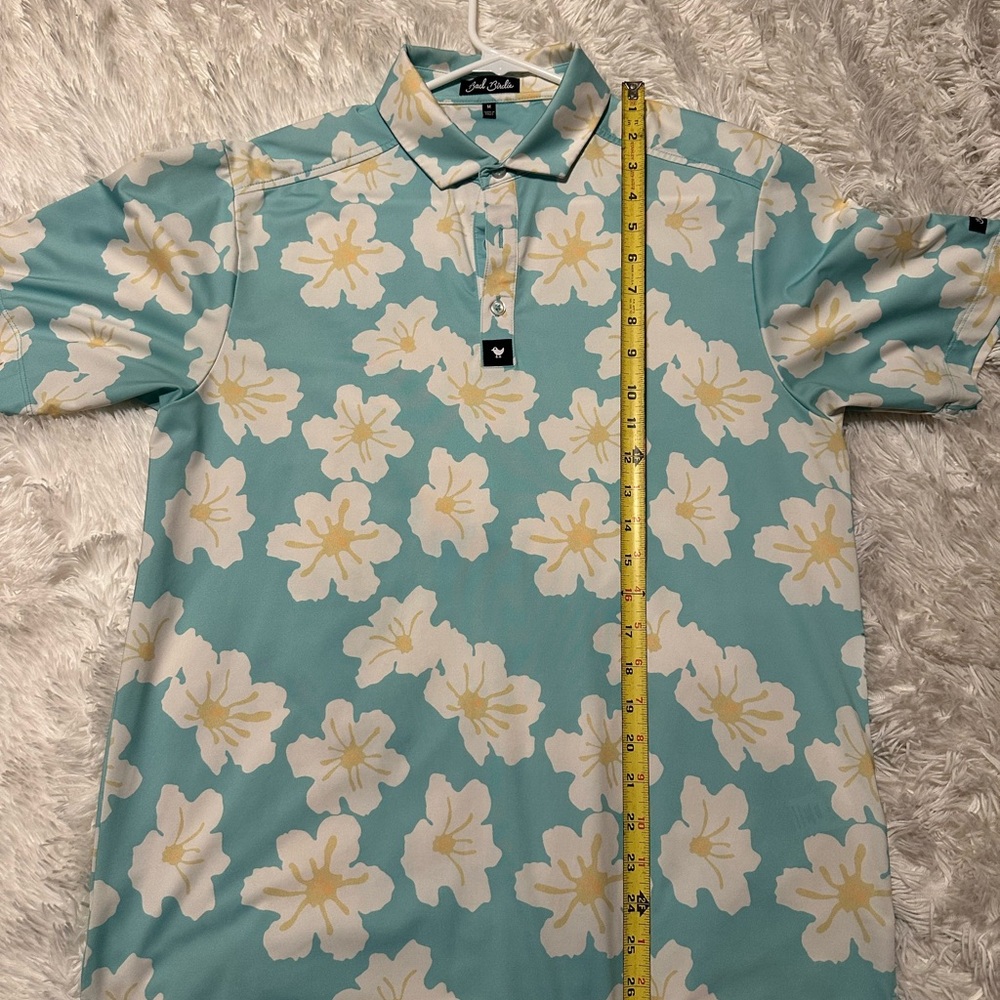 Bad Birdie Men's Floral Polo Shirt - Aqua and Cream